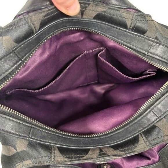 Coach Maggie Shoulder Bag Optic Op Art Signature Black on Black Hobo Purse 15757 - Picture 10 of 16